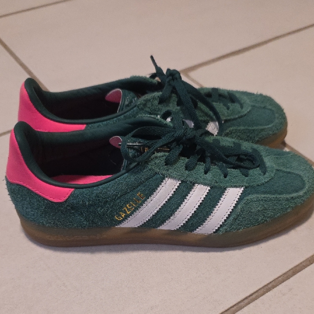 Adidas Gazelle Forest Green and Pink Shoes